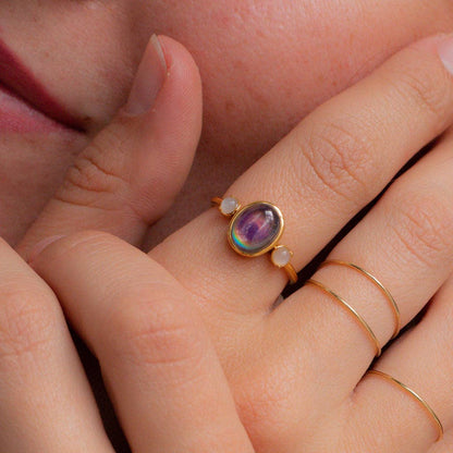 Moonstone Accent Mood Ring, Gold