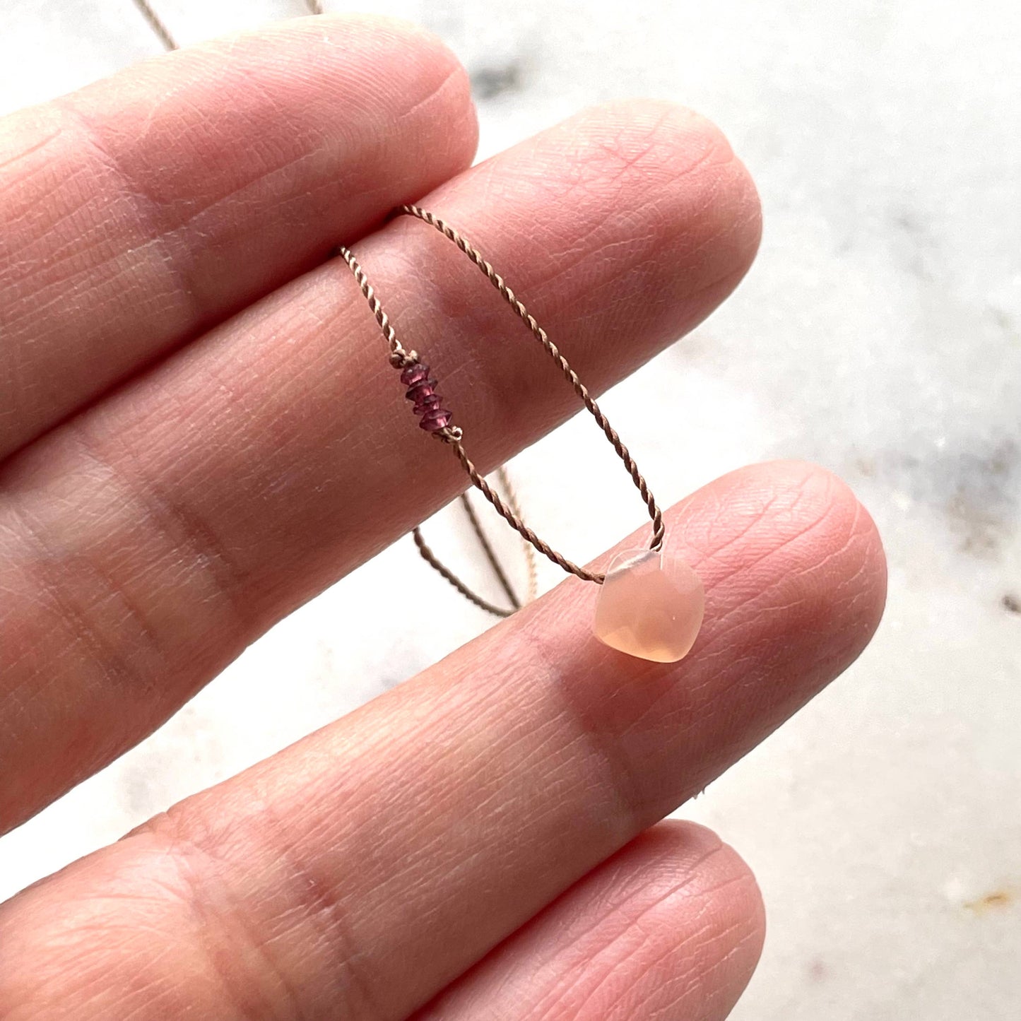 Peach Moonstone and Garnet Necklace- New Beginnings, Soulsilk