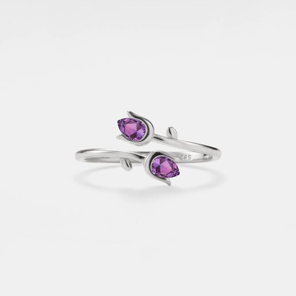 Amethyst Tulip Flower Stacking Ring, 925 Sterling Silver