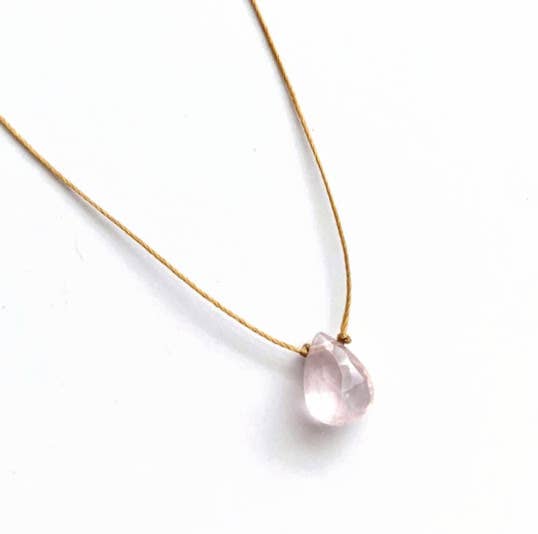 Rose Quartz Small Faceted Teardrop Necklace: 18 inches