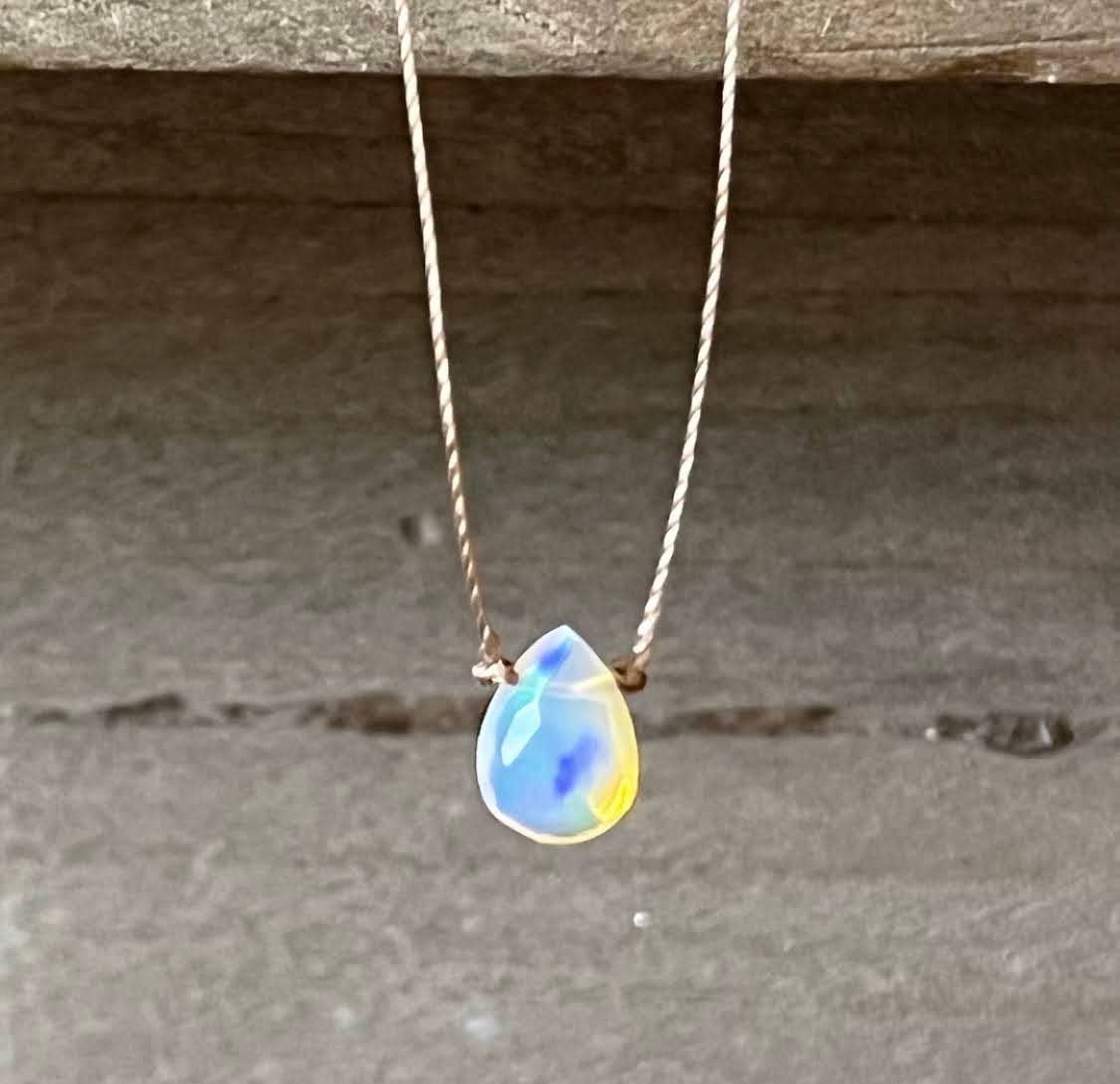 Ethiopian Opal Small Faceted Teardrop Necklace 16"
