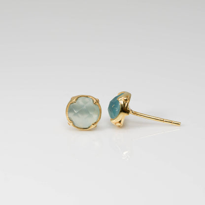 Blue Chalcedony Stud Earrings, Faceted Round, Gold, Coming May 27th
