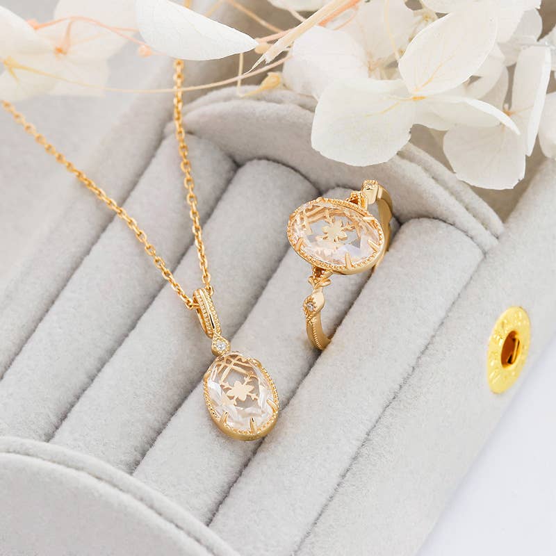 Golden Clear Quartz Pendant Necklace