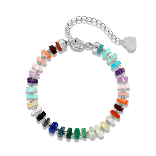Rainbow Gemstone Heishi Bracelet, Sterling Silver, Amelia Rose Jewelry