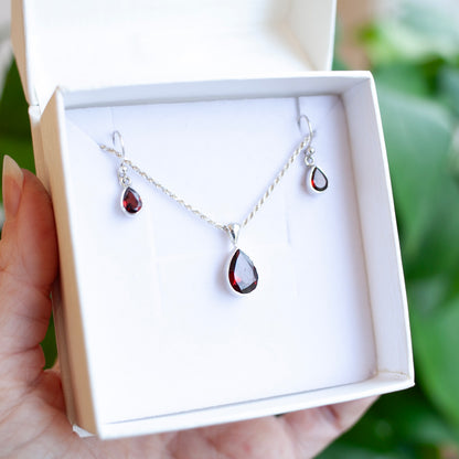 Garnet Necklace and Earrings Set