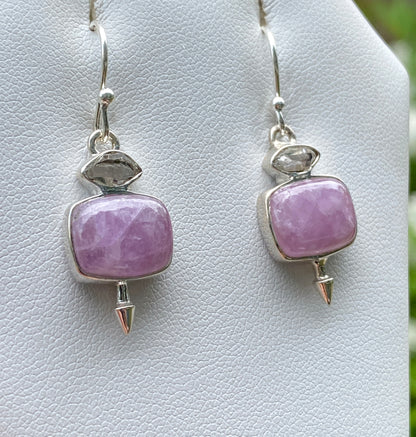 Kunzite, Herkimer Diamond Earrings, .925 Sterling Silver