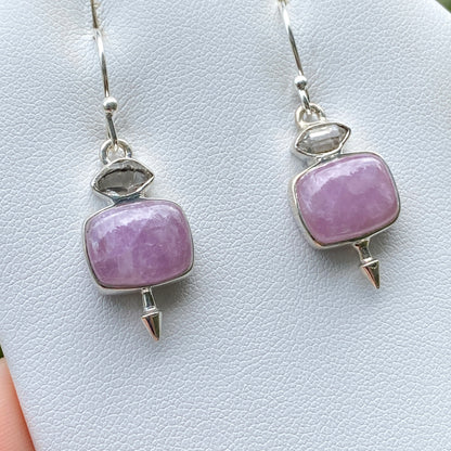 Kunzite, Herkimer Diamond Earrings, .925 Sterling Silver