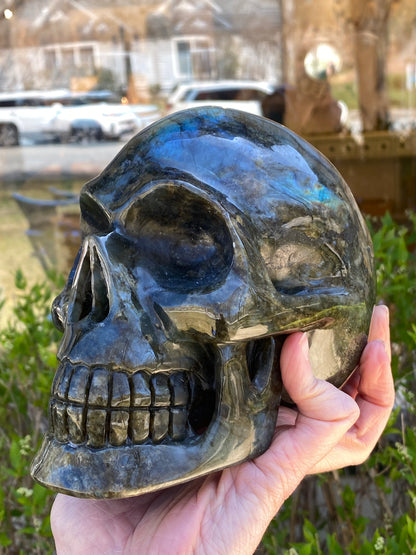 Large Labradorite Skull, Hand-Carved, 6in