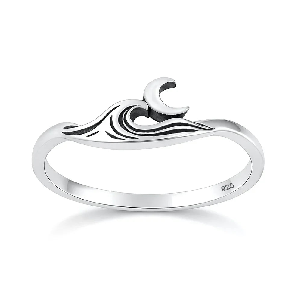 Moon Over the Ocean Ring, Solid .925 Silver