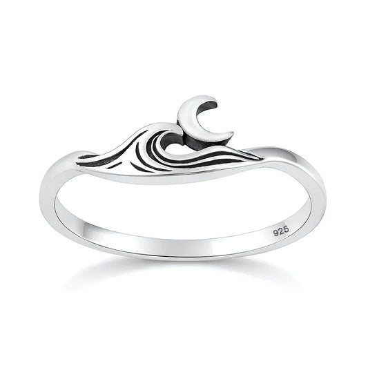 Moon Over the Ocean Ring, Solid .925 Silver
