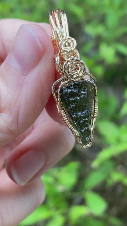 Moldavite Pendant Necklace, 14k Gold Fill