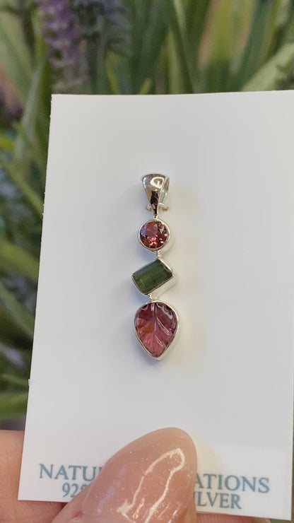 Pink and Green Tourmaline Pendant, .925 Sterling