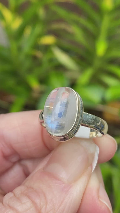 Rainbow Moonstone Ring, Size 7.5