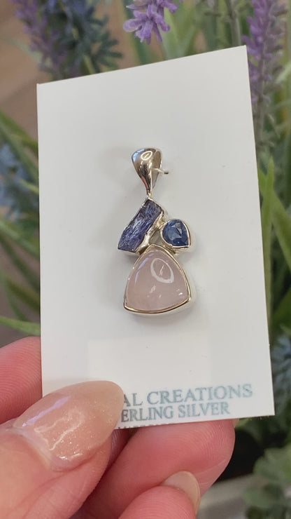 Rose Quartz, Kyanite, Tanzanite Pendant, .925 Sterling