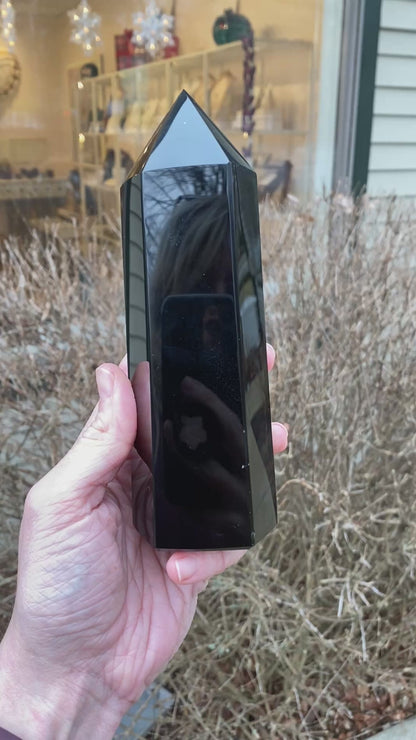 Natural Black Obsidian Tower