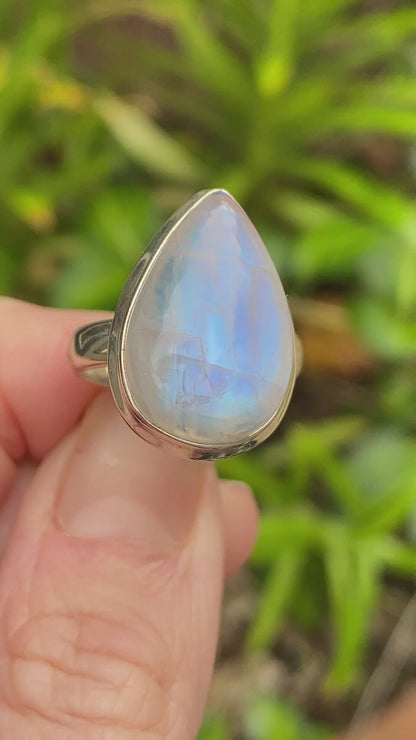 Rainbow Moonstone Ring, Size 6.5