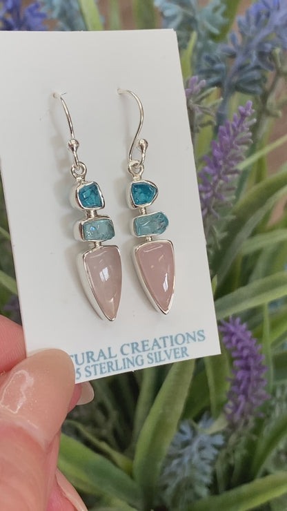 Rose Quartz, Apatite Earrings, .925 Sterling