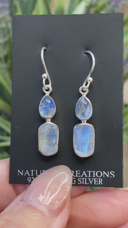 Rainbow Moonstone Earrings, .925 Sterling