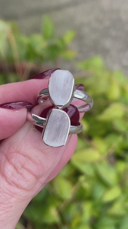 Raw Selenite Ring, .925 Sterling Silver