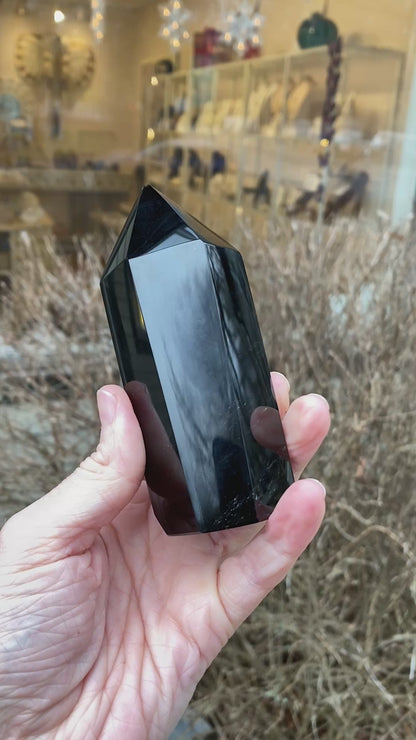 Natural Black Obsidian Tower