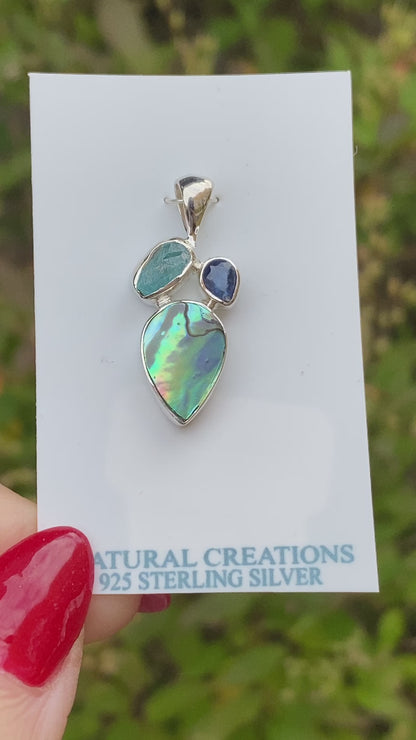 Abalone, Kyanite, Apatite Pendant .925 Sterling Silver