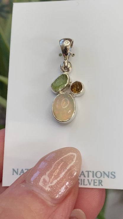 Ethiopian Opal, Peridot and Citrine Pendant, .925 Sterling