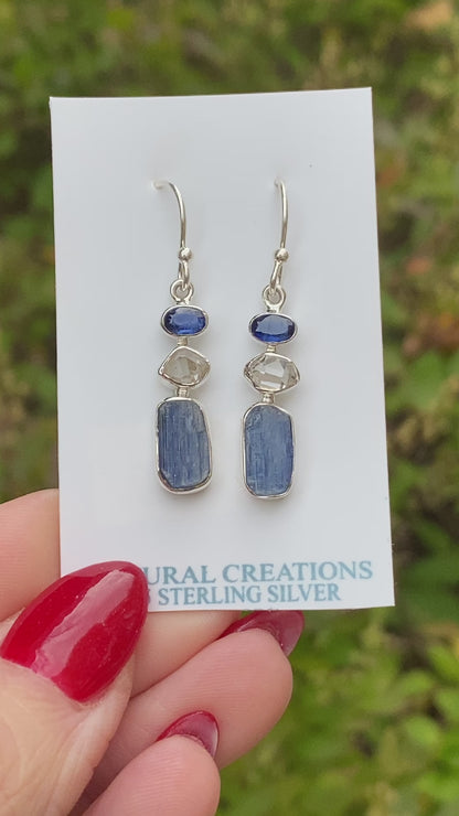 Kyanite, Herkimer Diamond Earrings .925 Sterling Silver