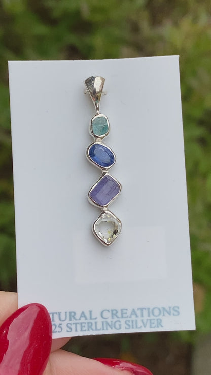 Apatite, Tanzanite, Kyanite, Herkimer Diamond Pendant, .925 Sterling Silver