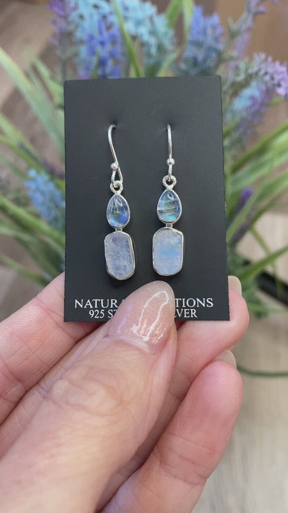 Rainbow Moonstone Earrings, .925 Sterling