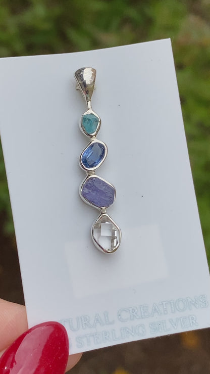 Apatite, Tanzanite, Kyanite, Herkimer Diamond Pendant, .925 Sterling Silver