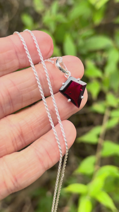 Garnet Gem Pendant, Sterling Silver, Natural, Freeform Faceted Garnet