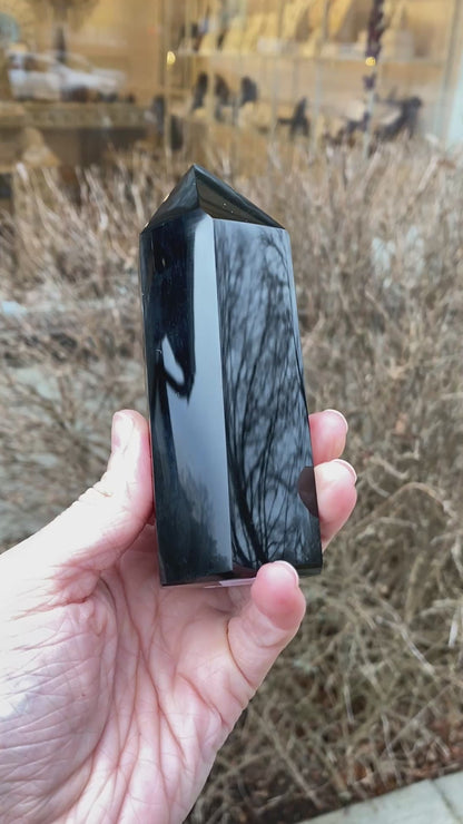 Natural Black Obsidian Tower