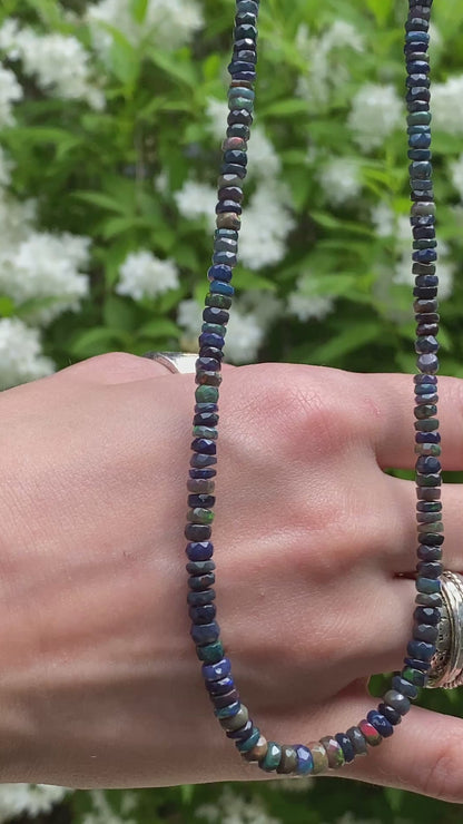 High Fire Black Opal Necklace, Stayish Mine