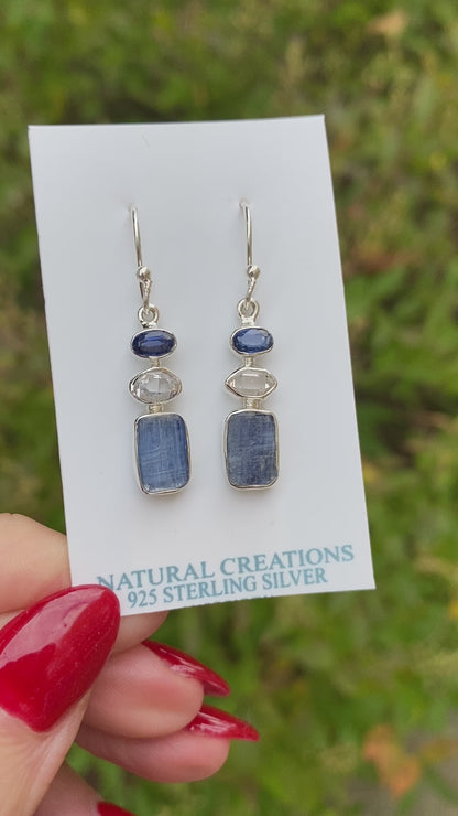 Kyanite, Herkimer Diamond Earrings .925 Sterling Silver