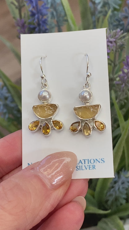 Citrine and Pearl Earrings, .925 Sterling