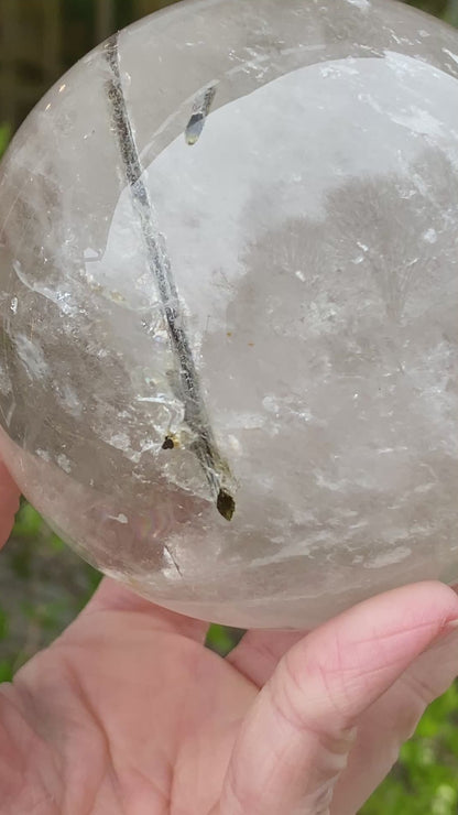 Green Rutile in Quartz Sphere, Diamantina, 3.5in