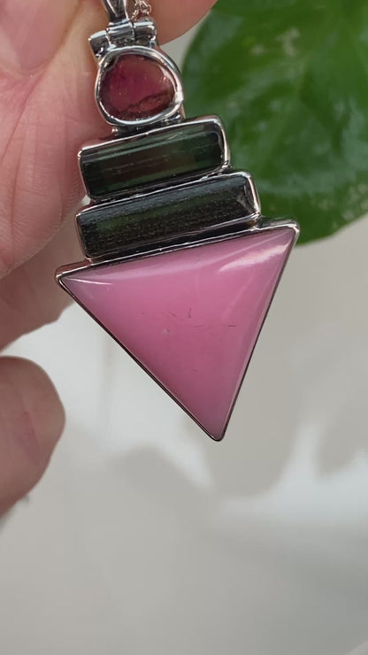 Pink Opal and Tourmaline Pendant Necklace