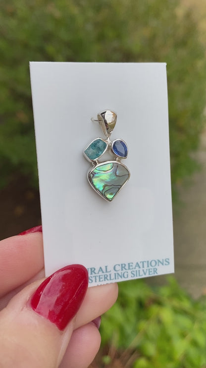 Abalone, Kyanite, Apatite Pendant .925 Sterling Silver