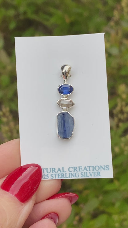 Kyanite, Herkimer Diamond Pendant .925 Sterling Silver