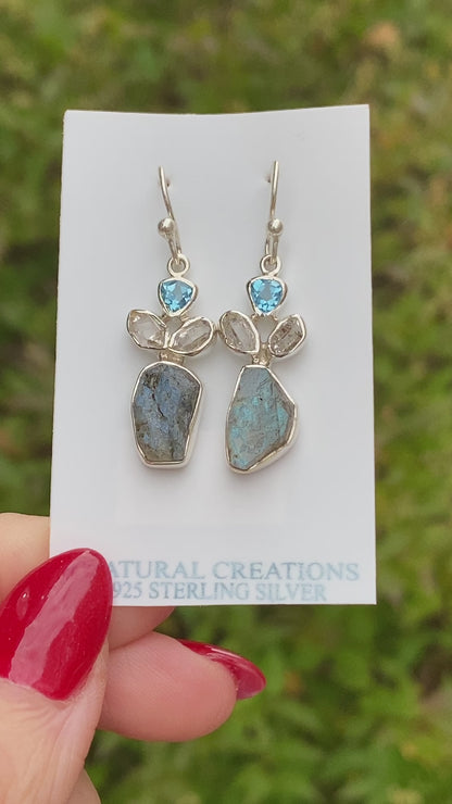 Labradorite, Herkimer Diamond, Topaz Earrings .925 Sterling Silver