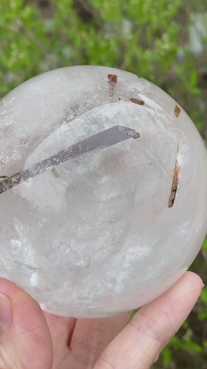Red Rutile in Quartz Sphere, Diamantina, 3in