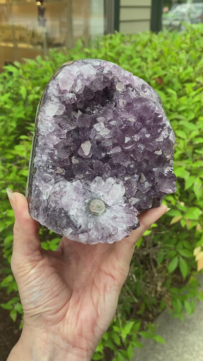 Amethyst Cutbase Geode with stalactite