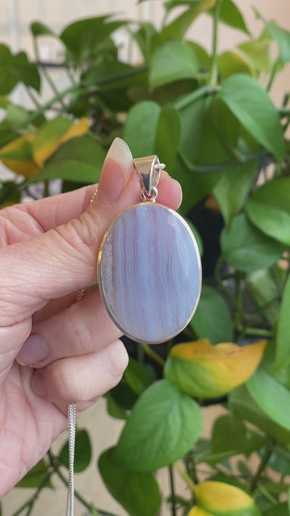 Blue Lace Agate Pendant, Sterling Silver