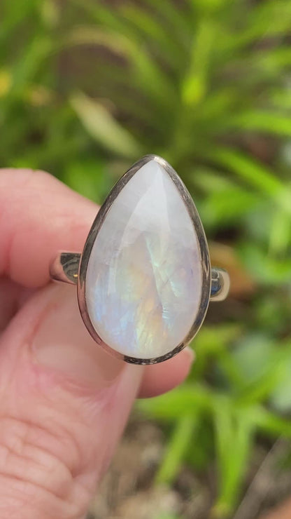Rainbow Moonstone Ring, Size 7.5