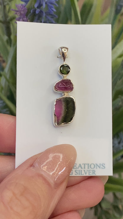 Watermelon Tourmaline Pendant, .925 Sterling