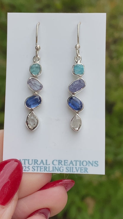 Apatite, Tanzanite, Kyanite, Herkimer Diamond Earrings, .925 Sterling Silver