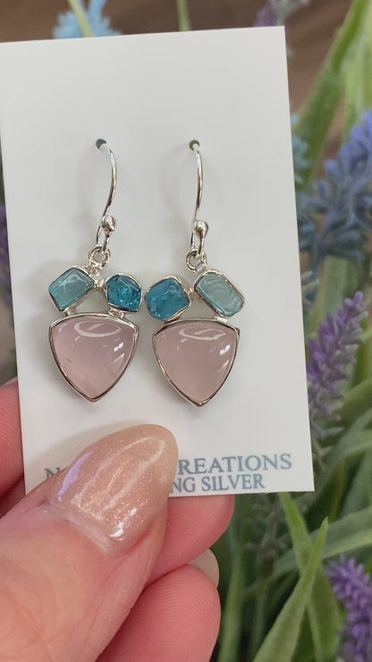 Rose Quartz, Apatite Earrings, .925 Sterling