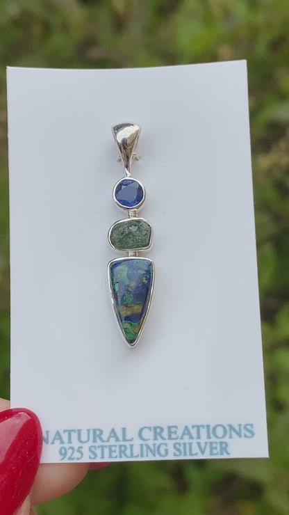 Azurite, Emerald, Kyanite Pendant .925 Sterling Silver