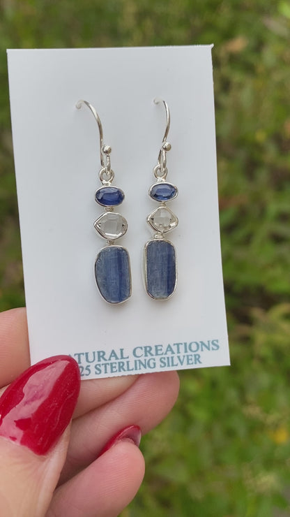 Kyanite, Herkimer Diamond Earrings .925 Sterling Silver