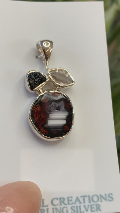 Geode, Herkimer Diamond, Tourmaline Pendant, .925 Sterling